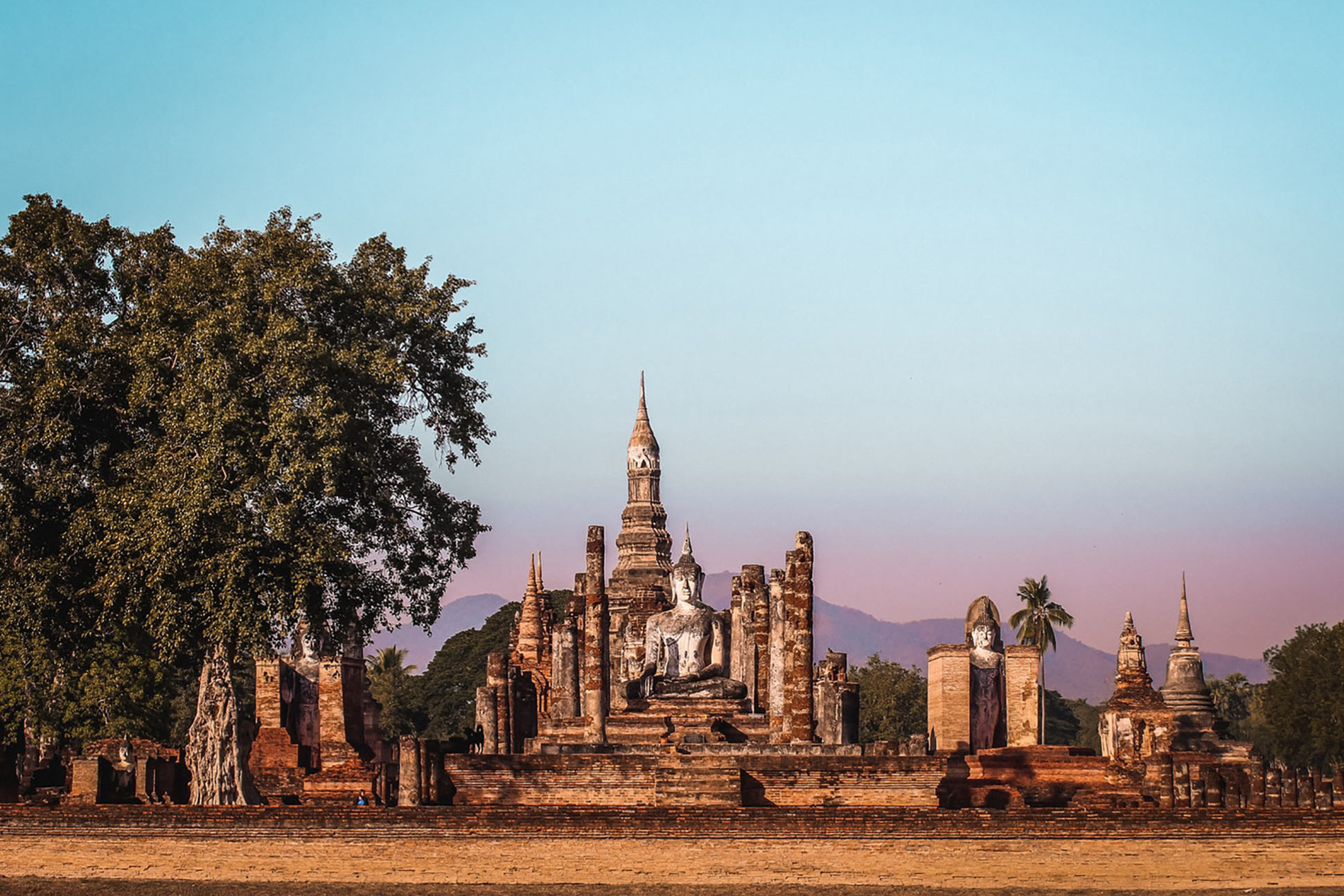 A temple in Sukhothai at dusk. Sukhothai, Thailand